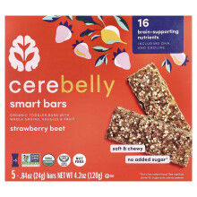 Cerebelly, Älykäs Barit, Orgaaninen Lasten Barit, Strawberry Beet, 5 Barit, 0,84 oz (24 g) Kunkit