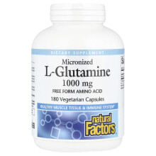 Natural Factors, Mikroniserad L-Glutamin, 1,000 mg, 180 Vegetariska Kapslar