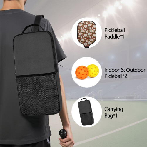 Σετ κουπιών Pickleball από fiberglass με λουλούδια, 2 μπάλες και τσάντα, συμβατό με παιχνίδι 1