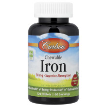 Iron Chiaribil de la Carlson, Natural Strawberry, 120 Tablete (15 mg pe Tablete)