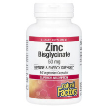 Natural Factors, Zink Bisglycinate, 50 mg, 60 Vegetariska Kapslar
