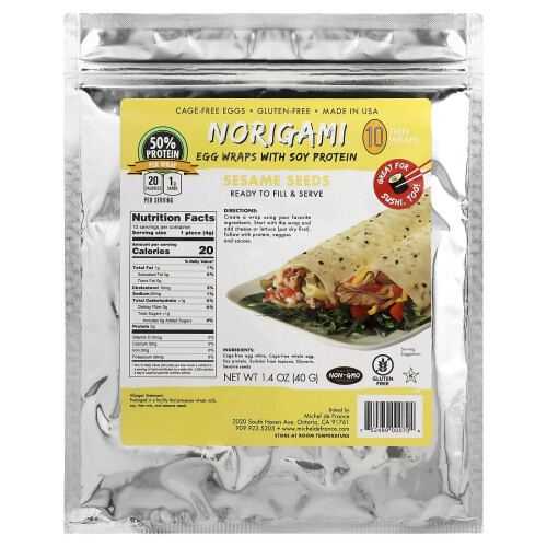 Norigami, Egg Wraps με Σόγια Προτέιν, Σέσας, 10 Thin Wraps, 1.4 oz (40 g)