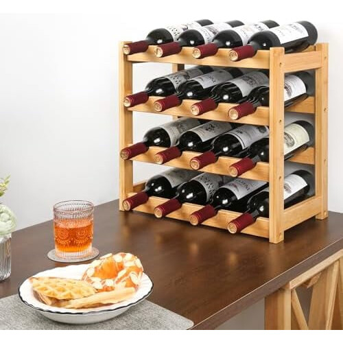 Bamboo Wine Rack 4-Tier 12-Bottle Countertop Holder 1