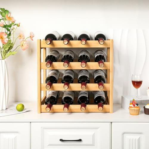 Bamboo Wine Rack 4-Tier 12-Bottle Countertop Holder 2