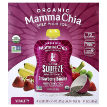 Mamma Chia, Chia Orgânica Squeeze Vitalidade Snack, Morango Banana, 4 Pack, 3.5 oz (99 g) Cada