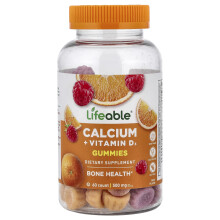 Lifeable, Kalcium + Vitamin D3 Gummi, Frukt, 60 Gummi