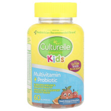 Culturelle, Barn Probiotika, Multivitamin + Probiotik, Peach-Orange & Mixed Berry, 60 Gummies