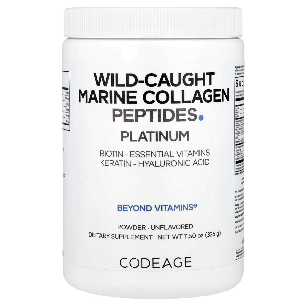 Codeage , Wild-Caught Marine Collagen Peptides Powder, Platinum, Unflavored, 11.5 Oz (326 G)
