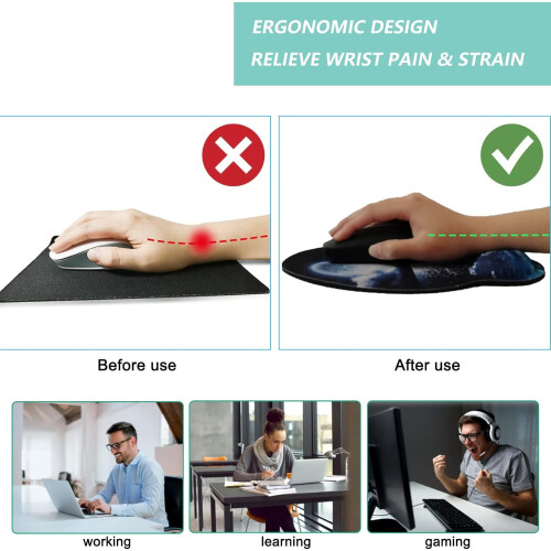 Mousepad ergonômico com apoio de pulso em espuma viscoelástica e base antiderrapante – Compatível com todos os mouses 1