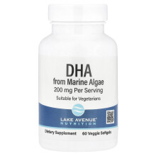 Lake Avenue Nutrition, DHA från Marin Alga, 200 mg, Vegetarisk Omega, 60 Veggie Softgels