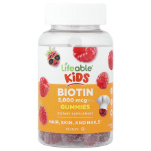 Lifeable, Barn, Biotin Gummies, Hallon, 60 Gummies (2 500 mcg per Gummy)