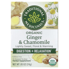 Traditional Medicinals, Tés Herbales, Ginger con Manzanilla Orgánica, Libre de Caféína, 16 Bolsas de Té Envueltas, 0.85 oz (24 g)