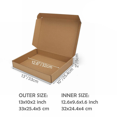 Caixas de envio pequenas e recicláveis de 33 x 25 x 5 cm (13 x 10 x 2 polegadas) – Compatíveis com USPS, UPS e FedEx – para joias, presentes, 2