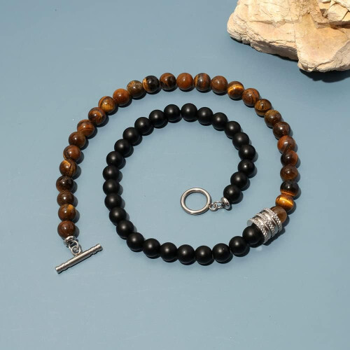 Colar gargantilha com contas de pedra natural, 8 mm, 55 cm 2