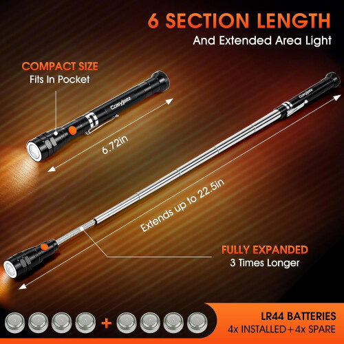 Instrument magnetic de preluare cu lanternă LED, extensibil 22" 2