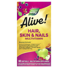 Nature's Way, Alive! Włosy, Skóra & pazury Multi-Vitamin, Truskawka, 60 Kapsułki