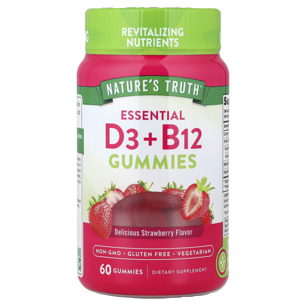 Nature's Truth , Revitalizing D3 + B12, Strawberry, 60 Vegetarian Gummies