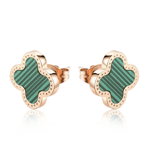 18K Gold Plated Clover Stud Earrings Green 2