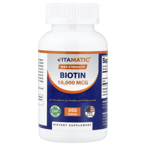 Vitamatic, Biotyna, Max Strength, 10,000 mcg, 365 Tabletek