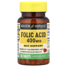 Mason Natural, Kwas Folicowy, 400 mcg, 100 Tabletek