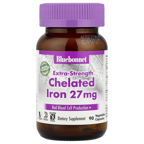 Bluebonnet Nutrition, Χηλιωμένο Σίδηρο, Extra-Strength, 27 mg, 90 Βοτανογενείς Καψούλες
