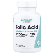 Nutricost, Kvinder, Folsyre med Biotin & Vitamin B12, 120 Kapsler