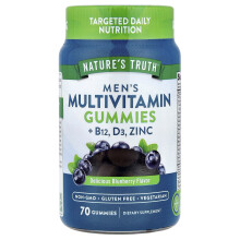 Nature's Truth, Multivitamin dla Mężczyzn + B-12, D3, Cynk, Naturalny Borówka, 70 Vegetarian Gummików