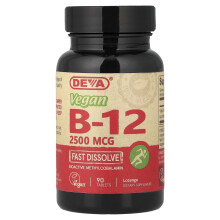 Deva, B12 Wegetariański, Rozpuszczalny, 2 500 mcg, 90 Tabletek