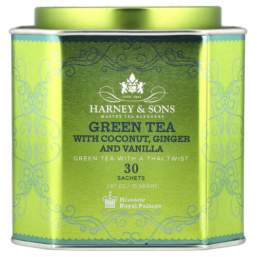 Harney & Sons, Tè Verde con Cocco, Zenzero e Vaniglia, 30 Sacchetti, 2,67 oz (75 g)