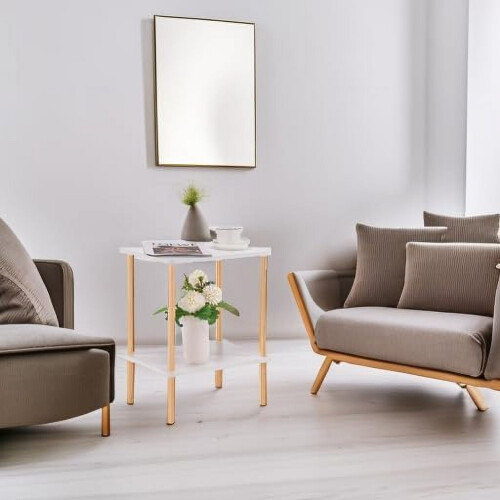 End Table with Solid Wood Legs Boho Style 2-Tier 1
