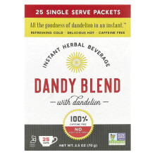 Dandy Blend, Bebida herbal instantánea con diente de león, Libre de cafeína, 25 Paquetes de uso individual, 2.8 g Cada uno