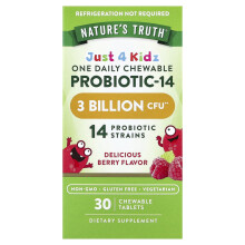 Nature's Truth, Just 4 Kidz, Sötvärt Probiotik-14, Naturlig Bär, 3 Miljard CFU, 30 Sötvärt Tabletter