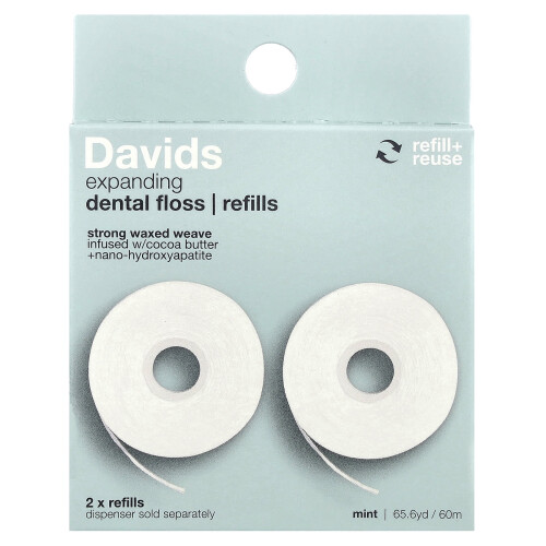 Davids Natural Toothpaste, Expanding Dental Floss, Refills, Mint, 2 Count