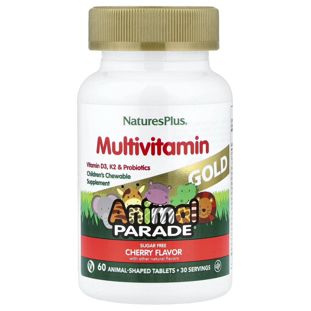 Фото - Вітаміни й мінерали NaturesPlus, Animal Parade Gold, Dziecięcy Przysmak Multivitaminowy Dodatek, Cherry, 60 Animal-Shaped Tabletów