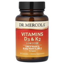 Dr. Mercola, Witaminy D3 i K2 w niskiej dawce, 30 kapsułek