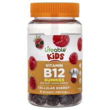 Lifeable, Vitamin B12 dla Dzieci w Formie Guma, Truskawka, 60 Guma