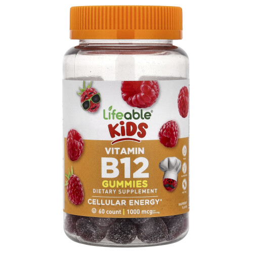 Lifeable, Detské Vitamin B12 Gummies, Raspberry, 60 Gummies