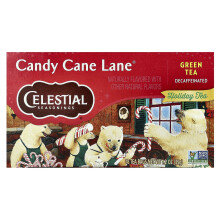 Celestial Seasonings, Zielona Herbatka Świąteczna, Candy Cane Lane, Bez Kofeiny, 18 Torbeków, 1,2 oz (35 g)
