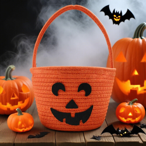 Καλάθι με γλυκά από κολοκύθα για το Halloween από βαμβακερό σχοινί 1