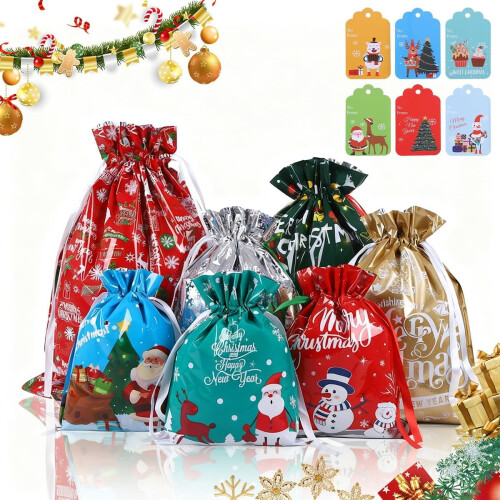 Conjunto de 35 sacolas de presente de Natal com etiquetas e cordões. 2