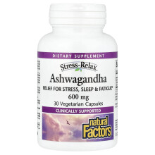 Natural Factors, Stress-Relax, Ashwagandha, 600 mg, 30 Vegetariske Kapsler