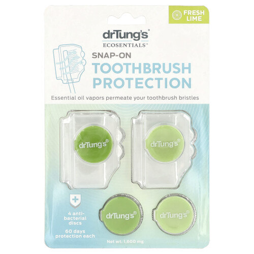 Dr. Tung's, Ecosentials, Snap-On Δοντιέρα Προστασία, Fresh Lime, 4 Count
