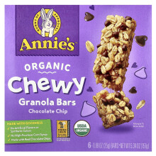 Annie's Homegrown, Organic Chewy Granola Bars, Chocolate Chip, 6 Bars, 0.89 oz (25 g) Each