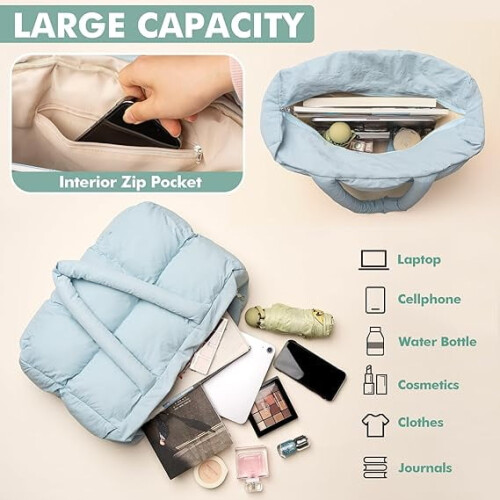 Τσάντα Puffer Tote για γυναίκες, μεγάλη καπιτονέ τσάντα Puffy ελαφριά τσάντα Satchel για 1