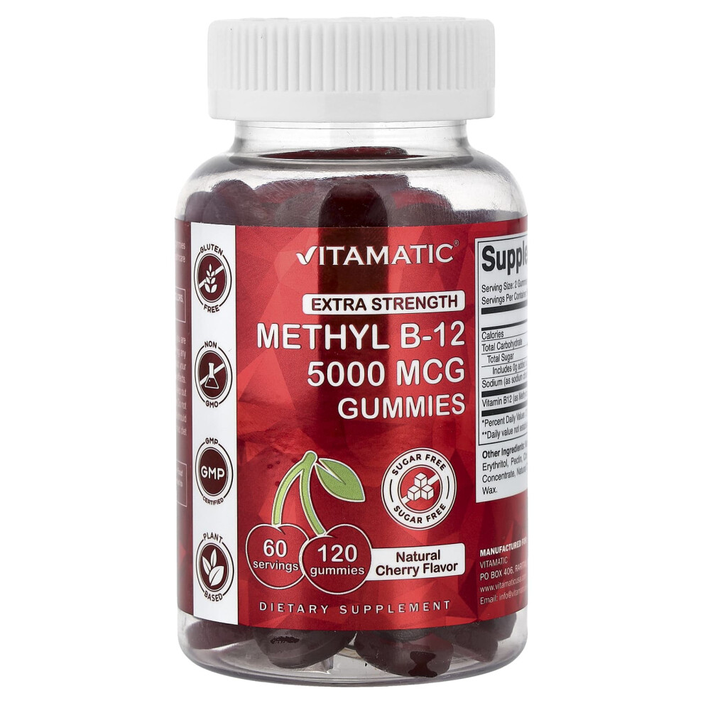Фото - Вітаміни й мінерали Metylowy B-12 Gummies Vitamatic Extra Strength Natural Cherry 5,000 mcg, 120 Gummies (2,500 mcg per Gummy)