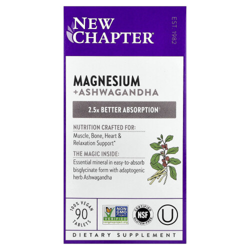New Chapter, Μαγνήσιο + Ashwagandha , 90 Βιολογικές Tablettes