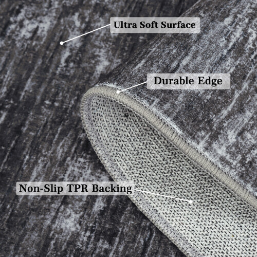Modern washable area rug dark grey 4 ft x 6 ft 2