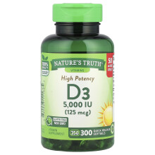 Nature's Truth, Wysoka Potencja Vitamin D3, 125 mcg (5000 IU), 300 Szybko Wypuszczalne Miękkie Gel-Kapsułki