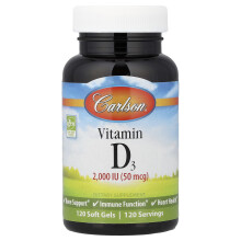 Carlson, Vitamina D3, 50 mcg (2,000 IU), 120 Gelatinas Blandas