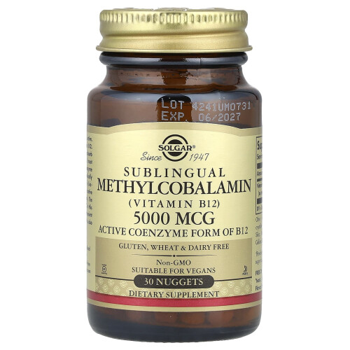 Solgar Solgar, Methylcobalamina Sublinguale (Vitamina B12), 5.000 mcg, 30 Nuggets
